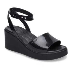 Crocs Brooklyn High Shine Ankle Strap Wedge Black Heel Strappy Size 6